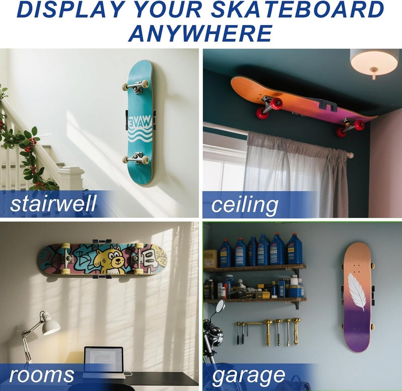 KCMOSGI Skateboard Wall Mount,360° Rotating Skateboard Wall Hanger,Universal Skateboard Decks Wall,Any Horizontal Angle,Suitable for Skateboard Lovers - Image 5